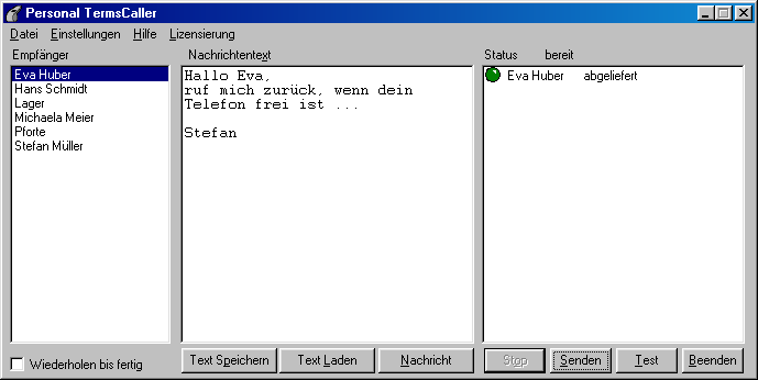 Personal Caller Hauptfenster