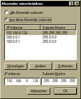 Dialog: Absender einschränken